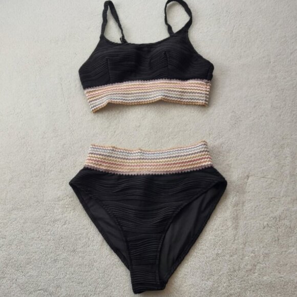 Blooming Jelly Other - NWT Blooming Jelly Black High Waist Bikini Set Ribbed Crop Top Swimsuit‎ M